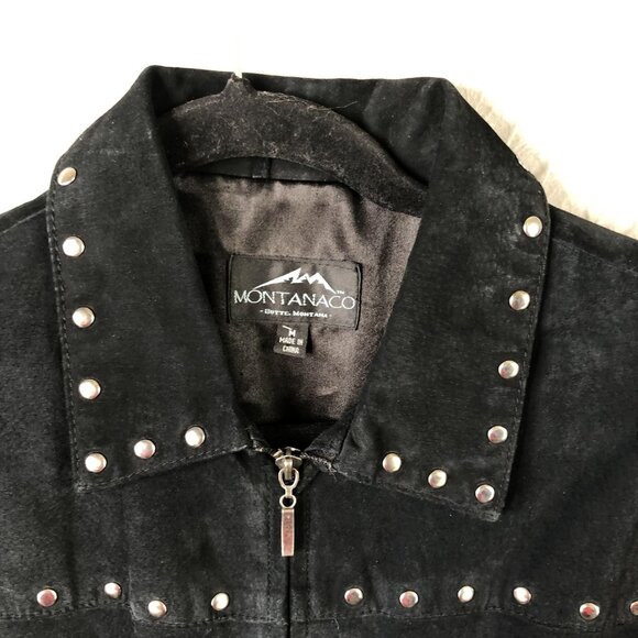 Montanaco Jacket Womens M Black Leather Knit Sleeves Studded Southwestern Boho - Picture 15 of 16
